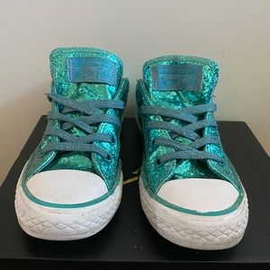 Girls Turquoise Glitter Converse